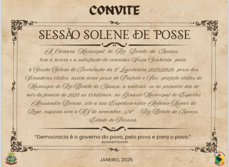 CONVITE PARA SESSÃO SOLENE DE POSSE